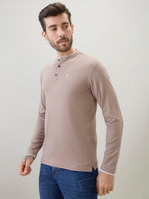 Men's Solid Henley Neck Regular Fit Full Sleeve T-Shirt with Logo